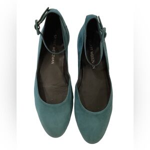 Stuart Weitzman Teal Green Ankle Strap Suede Flats SIZE 7.5